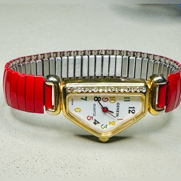 Geneva Gold And Red Watch With Crystals - Picture 3 of 4